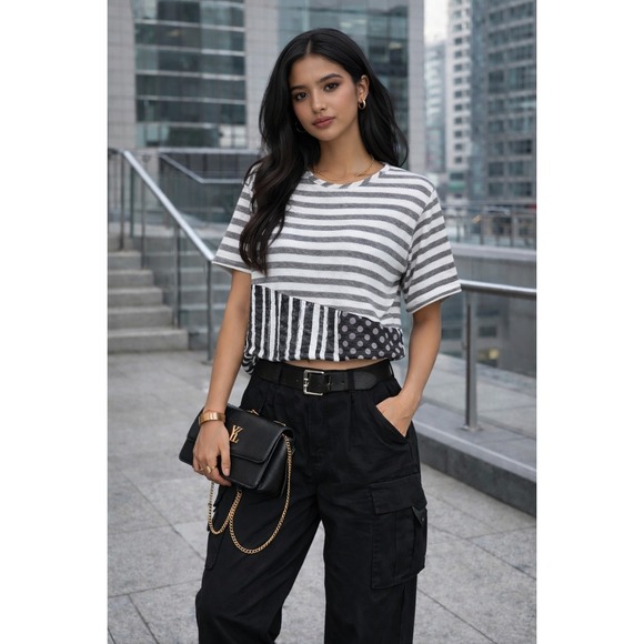 Mixed Print Striped Polka Dot Print Dolman Sleeve Retro Top Womens 4X Artsy New - Picture 10 of 12